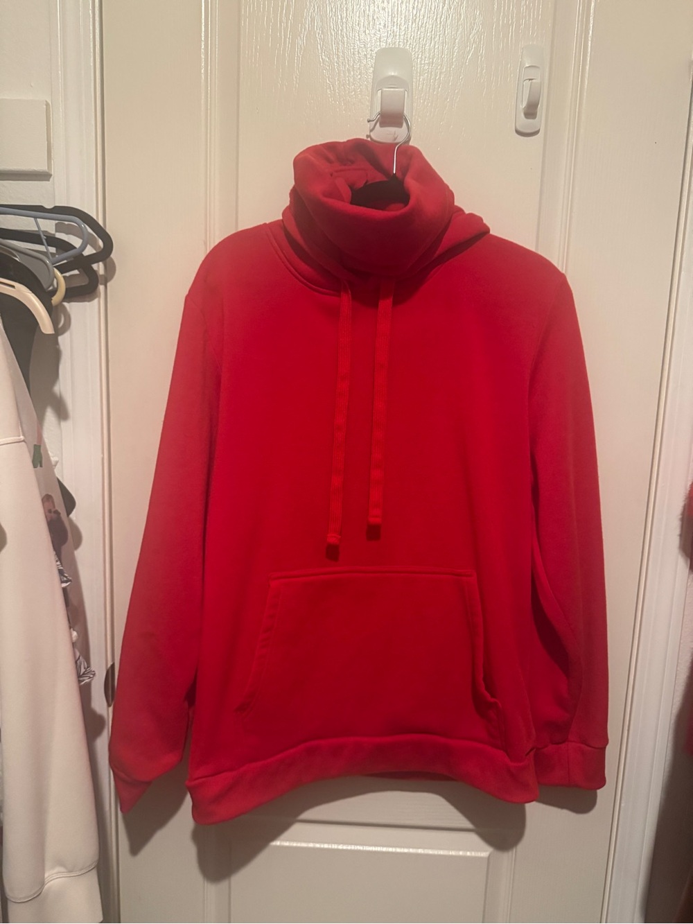 Red Funnel Neck Pullover Hoodie